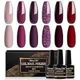 Shining She UV Nagellack Winter,6 Farben Rot Dunkelviolett Dunkelrot Glitzer Lila Gel-Nagellack Soak-Off UV Gel Nail Polish für Anfänger DIY Nail Art Set,8ml
