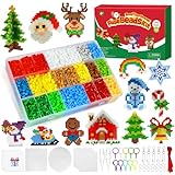 WEVOL 6350 Stück Bügelperlen Set, Steckperlen Weihnachten 5mm 20 Farben mit Bügelperlen Platten, Sortierbox 25 Muster 3 Bügelpapier Schlüsselanhänger und Zubehör für Kinder Basteln Handwerk Geschenk