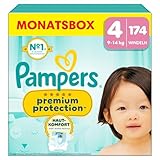 Pampers Premium Protection Größe 4, 174 Windeln, 9kg-14kg, Doppelter Schutz für die Haut und vor Auslaufen