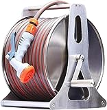 MKAK Edelstahl-Schlauchaufroller, Wandmontierter Wasser-Gartenschlauchaufroller Aufbewahrungsregal Bewässerung Autowaschset Einziehbarer Wasserrohrrahmen(20m)