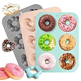 AKONE Donuts Backform 3 Stück, Silikon Donut Backform mit 6 Mulden, Antihaft DonutForm Backblech, Donut Maker, Silikonformen Backen für Muffins, Kekse, Bagels, Muffins, Kuchen(Runde, Blumen und Herz)