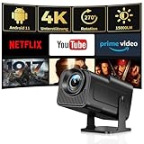 【Native 1080P Full HD】 Mini Beamer 4K Andorid TV WiFi Bluetooth 270°drehbar, Klein Tragbarer Kurzdistanz Projector Heimkino Zoom für Handy iOS//Laptop/Tablet/TV Stick/USB