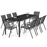 IDMarket - Gartenmöbel-Set Madrid, Tisch 190 cm und 8 stapelbare Stühle, anthrazitgrau