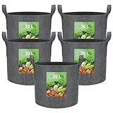 VIEWALL 5 Stück 20 L Pflanzsack aus Stoff,Stofftopf,Kartoffelsack mit Griff, Wiederverwendbare Pflanztasche für Den Anbau von Kartoffeln, Tomaten,Gemüse,Verdickter und Belüfteter Pflanztopf,Grau