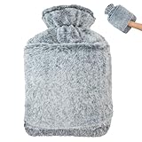 OBSGUMU Wärmflasche mit Bezug – 2L Auslaufsicher Wärmeflasche Groß mit Kängurutasche, Weichem Flauschig Wärmflaschen, Kuschelig Bettflasche, Hot Water Bottle für Kinder & Erwachsene (Blau)