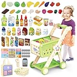 deAO Einkaufswagen für Kinder,Trolley Spielset Kaufmannsladen mit Vorgetäuschten Lebensmitteln und Zubehör Vorgetäuschtes Spiel und Rollenspiele für Jungen und Mädchen ab 3 | Grün