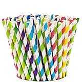 Comfy Package, [200 Pack] Striped Paper Drinking Straws 100% Biodegradable - Assorted Colors