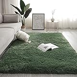 Luxuriöser Hochflor-Teppich aus Kunstfell, flauschiger Teppich für Wohnzimmer, Schlafzimmer, weicher Shaggy-Teppich, rutschfest, wasserabweisend, Bodenmatte, 120 x 200 cm, Dunkelgrün