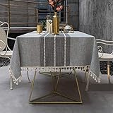 Pahajim Moderne Einfache Streifen Tischdecke Quaste Tischdecke Baumwolle Leinen Outdoor Tischdecke abwaschbar Küchentischabdeckung für Speisetisch(Grau Streifen,Rechteckig/Oval,140x260cm)