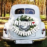 Just Married Girlande Hochzeit Deko Banner Hängende Hochzeitsgirlande Dekoration Party Geschenkidee zur Brautdusche Junggesellinnenabschied Foto Hintergrund Hängedeko Zeremonie (Just Married)