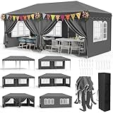 Faltpavillon 3x6, Pavillon 3x6 Wasserdicht Stabil Winterfest, Gartenzelt mit 6 Seitenteilen, Partyzelt 420D Oxford, Gartenpavillon Höhenverstellbar,UV-Schutz 50+,Pavillon 3x6 für Markt,Hochzeiten,Grau