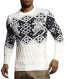 Leif Nelson Herren Strickpullover Norwegerpullover Pullover mit Rundkragen Winterpullover Männer Pulli für Weihnachten Winter Norweger Muster Slim Fit Crew Neck LN20761 XXL Ecru