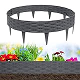 NAIZY Rattan-Optik Rasenkante 10m Beeteinfassung Biegbarer Kunststoff Mähkante Beetumrandung Rattan Design Gartenpalisade für Garten Rasen Dekorativ, Anthratic (10 Stück/10m)