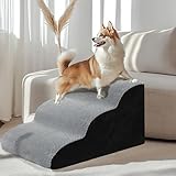 Ezigoo Geschwungene Hundetreppe für hohe Betten, 3-stufige Haustierstufen für kleine Hunde und Katzen, rutschfeste Haustierrampe für Betten, Grau 60x40x40 cm