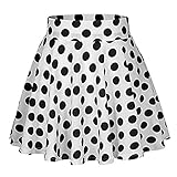 YEBIRAL Damen Rock Einfarbig Polka-Punkt Elegante Sexy Hoher Taille Super Weich Dehnbar und Leicht Freizeit Plissiert MiniRöcke(L,Weiß)