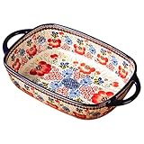 Lasagneform, 730 ml, hitzebeständige Keramik-Ofenform mit zwei Griffen, rechteckiges Backen mit Blumenmuster, rutschfeste, waschbare Auflaufform für den Ofen
