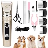 VSSHE Hundeschermaschine,Leise Schermaschine Hund und Katze Mit 2 Geschwindigkeiten Wiederaufladbarer Kabelloser Kätzen und Hunde Pferde Haarschneidemaschine Schermaschine Hund Mit 11 Zubehör Gold