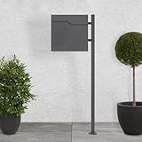 ECD Germany Standbriefkasten mit Zeitungsfach, Design Briefkasten mit Pfosten, Briefkastenanlage, Briefkastenständer Anthrazit 120cm Edelstahl, Postkasten Anthrazit 37x37cm Edelstahl pulverbechichtet