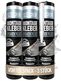 PROCREA® 3x Montagekleber 'Power Plus' [Kleben statt Bohren] Haftstarker Baukleber auf Basis von Acrylatdispersion - Extra starker Sofortkleber für Sockel, Stuck, Styropor, Holz - Made In Germany