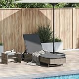 Wenjingqi-4104035 Sonnenliege mit Rädern und Kissen, Polyrattan, Grau