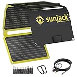 SunJack Tragbares, faltbares 40-W-Solarpanel-Ladegerät mit Halterungen, IP67 wasserdicht, ETFE und DC/USB-A QC3.0 / USB-C PD30 für Handy, Laptop, elektrische Station, Rucksackreisen, Camping,