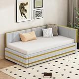 VSOGA Polsterbett Sofabett 90 * 200 Multifunktionsbett mit Lattenrost Hautfreundlicher Samtstoff grau