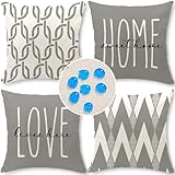 Cirzone wasserdichte Kissenbezugen 4 Stück 45 x 45 cm Dekorative Outdoor Kissen Wasserfest Atmungsaktiv Graue und weiße Geometrische Streifen Kissenbezugen Werden für Sofakissen Garten Outdoor