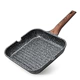 Kordisen Antihaft-Grillpfanne, 24 cm quadratische Pfanne für Induktion, Granitbeschichtung, Ausgießer, vielseitig für Indoor-Kochen, PFOA-frei