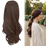 Pferdeschwanz Haarteil mit Kordelzug, Natürlich Wellig und gestuftes Synthetik Haarteil Dunkelbraun, Einfache Clip in Haarverlängerung als Ponytail Haarzopf für Damen, 50 cm