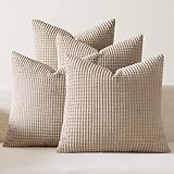 EMEMA Kordsamt Kissenbezug 4er Set Dekokissen Granulat Sofakissen Dekorative Kissenbezüge Couchkissen Kissenhülle Weich Kissen Bezug Zierkissen für Sofa Couch Wohnzimmer 40x40 cm Sandfarbe Serie