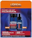 L'Oréal Men Expert Pflegeset gegen Falten für Männer, Geschenkset mit Anti-Aging Gesichtscreme und Serum gegen matte Haut, Geschenke für Herren mit Hyaluronsäure, Power Age, 1 x 50 ml, 1 x 30 ml
