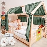 lilimaus Hausbett Himmel [Grün] - Betthimmel Hausbett aus 100% Baumwolle Musselin Handmade - Stoffhimmel für Hausbett Deko Mädchen & Jungen - Himmel für Hausbett Kinder - Bett Vorhang Kinderbett