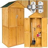 tectake® Holz Gartenschrank, Outdoor Schrank wetterfest, 80,5 x 60 x 213,5 cm, Geräteschrank mit 2 Regal Böden, Terrassenschrank, Balkonschrank, Gerätehaus, Garten Möbel