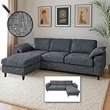 Mendler Sofa-Garnitur HWC-O71, Couch Sofa Ecksofa L-Form, Liegefläche Links/rechts, Stoff/Textil Holz 84x229x140cm - dunkelgrau