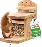 Gardemics Eichhörnchen Futterhaus wetterfest - Stabiles Eichhörnchen Haus aus verschraubtem Holz mit unbedenklicher Leinöl-Beschichtung - Eichhörnchen Futterstation inkl. Belüftungslöchern