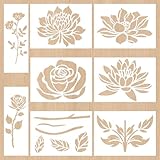8 Stück Große Blumen Schablonen, Wiederverwendbare Malschablonen für Gartenzaun, Holz, Boden, Möbel und Wandgestaltung - Perfekt für DIY-Projekte, Home-Deko und Kreativ-Workshops