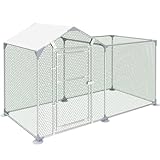 FIVMEN Freilaufgehege Kaninchen 2x1 m Hühnerstall Metall mit Sonnenschutz Dach,Tür & Riegel Stabil Hühnerhaus Freigehege Kleintiergehege für Hühner, Ente & Kleintiere
