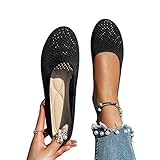Minetom Damen Ballerina Slip On Schuhe rutschfest Stricken Sneaker Bequem Atmungsaktiv Sommer Sportlich Frauen Flache Schuhe Komfort Flats Schuhe A Schwarz 39 EU