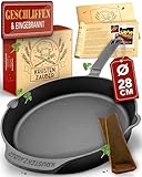 KRUSTENZAUBER Gusseisenpfanne Induktion 28cm inkl. Anleitung und Rezeptbuch - Geschliffene Pfanne Gusseisen, Eisenpfanne, Cast Iron Pan, Gusspfanne, Gusseiserne Pfanne, Gusseisen-Pfanne, Gusspfanne