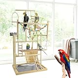 Whemyreat Nymphensittich Spielplatz,Großer Vogelspielplatz,4 Ebenen,Spielständer Für Papageien,Fitnessstudio,Barschständer,Naturholz Laufstallleiter Für Sittiche,Nymphensittiche,Vogelkäfig Zubehör