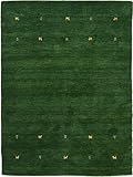 carpetfine Wollteppich Gabbeh Uni Grün 60x90 cm | Moderner Teppich für Wohn- und Schlafzimmer