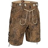 PAULGOS Herren Trachten Lederhose HK3-ANTIK + Träger, Echtes Leder, Größe 52, Whiskybraun