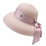 SMMZRF Fischerhut Frauenhut Strandhut Hepburn Style Fischerhut Retro Reise Sonnenschutz Strohhut Sonnenhut-Rosa