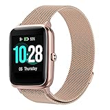 Snyeest Magnetisch Armband Kompatibel mit ID205L, 19mm Metall Classic Edelstahl Ersatzarmband für SW021/SW025/ ID205S ID205G ID215G ID216 SW020 SW023 WF021 WF025 Uwatch3 Smartwatch,Roségold