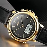 Aumotop Minimalistische Digitaluhr mit LED-Hintergrundbeleuchtung und Wecker für Herren, Elektronische Armbanduhr mit Lederarmband für den Täglichen Gebrauch (Silberner und weißer Bildschirm)