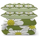 Syhi Mdse Winter Bettwäsche 200x220 Grün, Warm Kuschelig Weiße Blumen Bettwäsche-Sets aus Milchsamt, Winterbettwäsche Wende Bettbezug 200x220 und 2 Kissenbezüge 80x80 cm, für Doppelbett