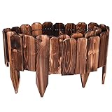 200cm Länge 20cm Höhe Rollborder Flexibler Holzzaun, LAVANE Braun Kiefernholz Beeteinfassung Rasenkante Palisade Umzäunung Gartenzaun mit Steck, Zuschneidbar Zaunpfosten für Obstgärten Beete Wege