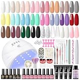 PEACECOLOR 53stk. Gelnägel Starterset mit UV Lampe, 20 Farben Gel Nägel Set und 4 Stück Poly Nägel Gel Base und Top Coat Nägel Selber Machen Nagel Sets Gel Nägel für Anfänger