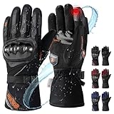 BORLENI Winter Motorradhandschuhe Herren, Motorrad Handschuhe Herr Warm Winterhandschuhe Wasserdicht Winddichte mit Touchscreen Knöchelschutz Schwarz L