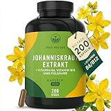 Johanniskraut Kapseln hochdosiert - 200 Kapseln mit Vit. B6 (trägt zu einer normalen psychischen Funktion bei) sowie Folsäure & B12 - natürliches Hypericin & Hyperforin - Made in Germany - TRUE NATURE